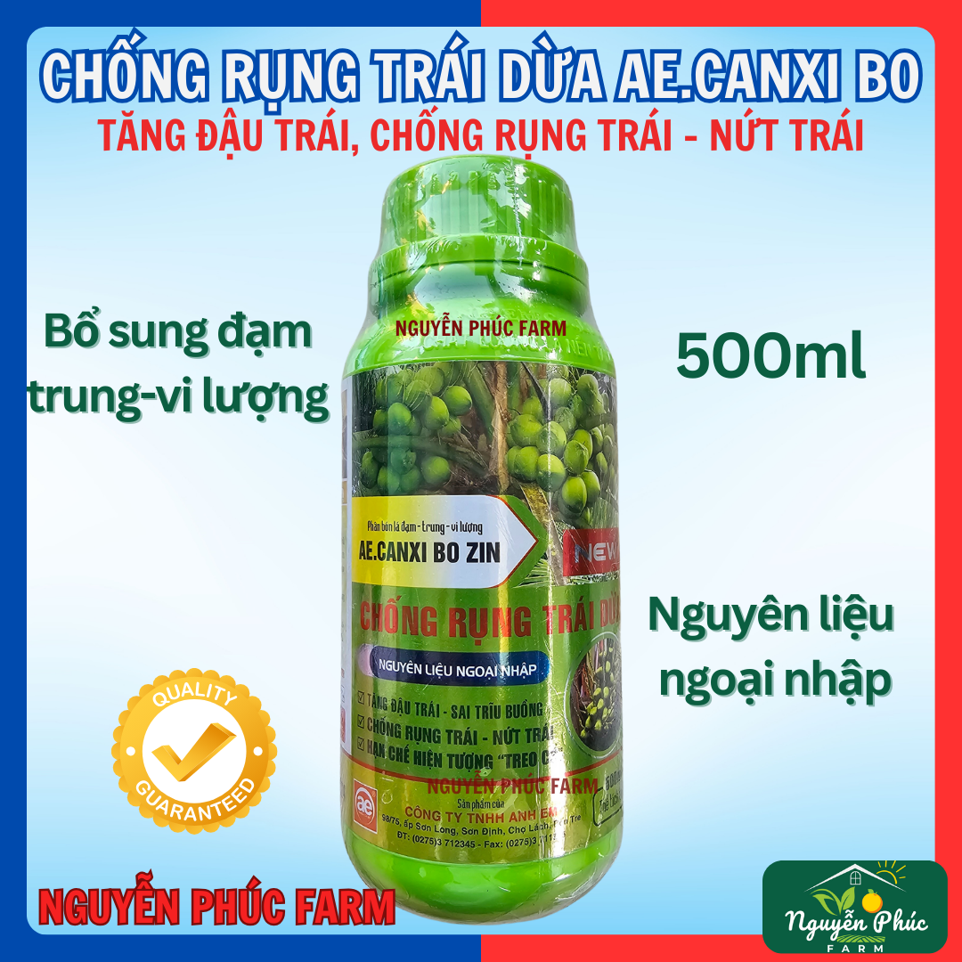 Phân Bón AE Canxi Bo Zin (chai 500ml) chống rụng trái dừa, tăng đậu trái, chống nứt trái