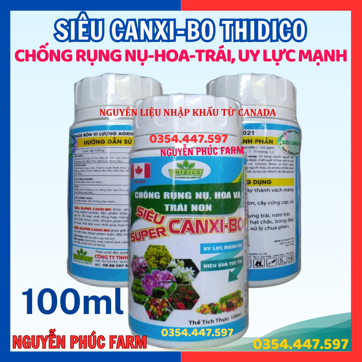 Phân Bón Super CANXI-BO lọ 100ml, chống rụng hoa trái non, chống nứt thối trái