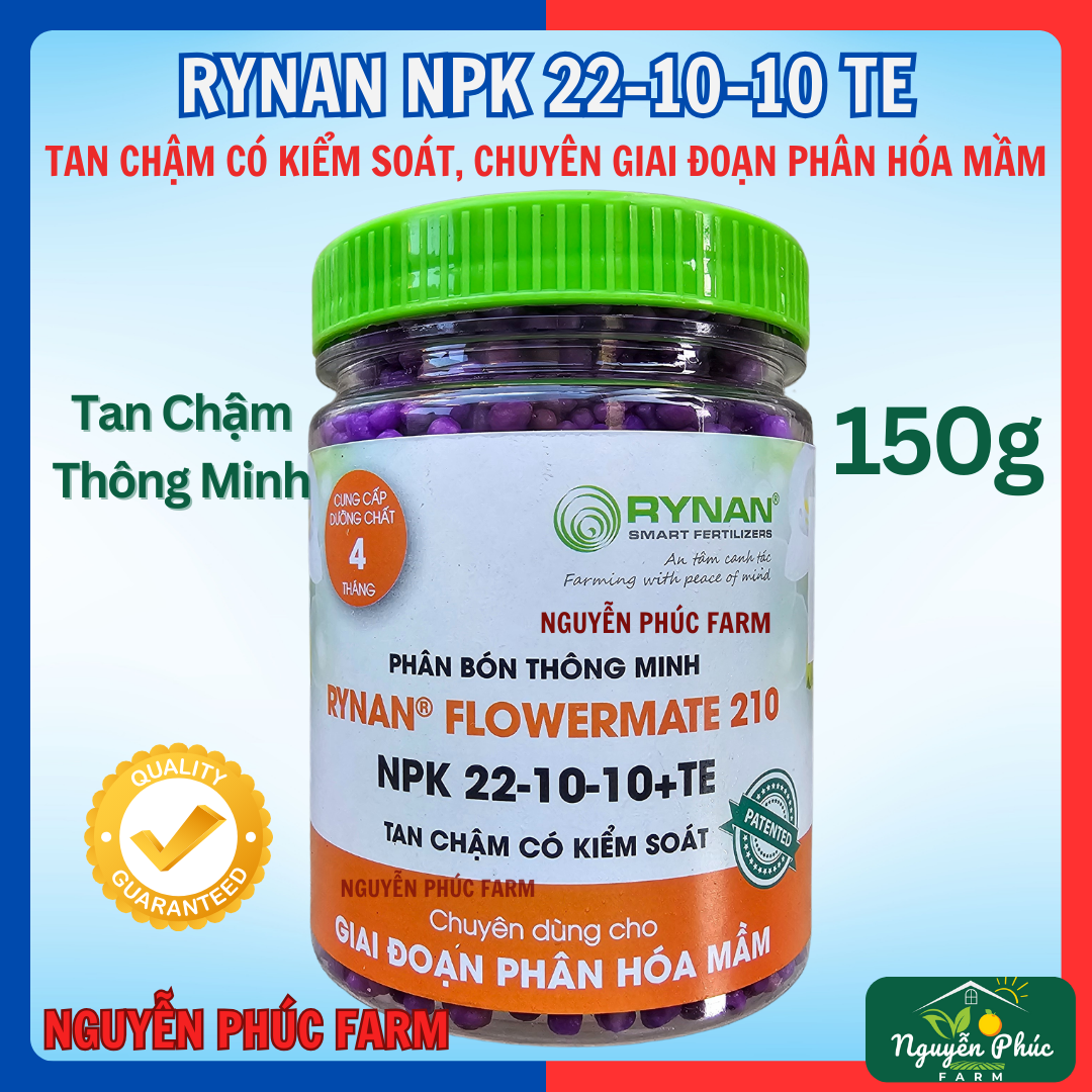 Phân Bón Tan Chậm Thông Minh RYNAN 210 (150g), NPK 22-10-10+TE dùng cho Bonsai, Phong Lan, chuyên phân hóa mầm