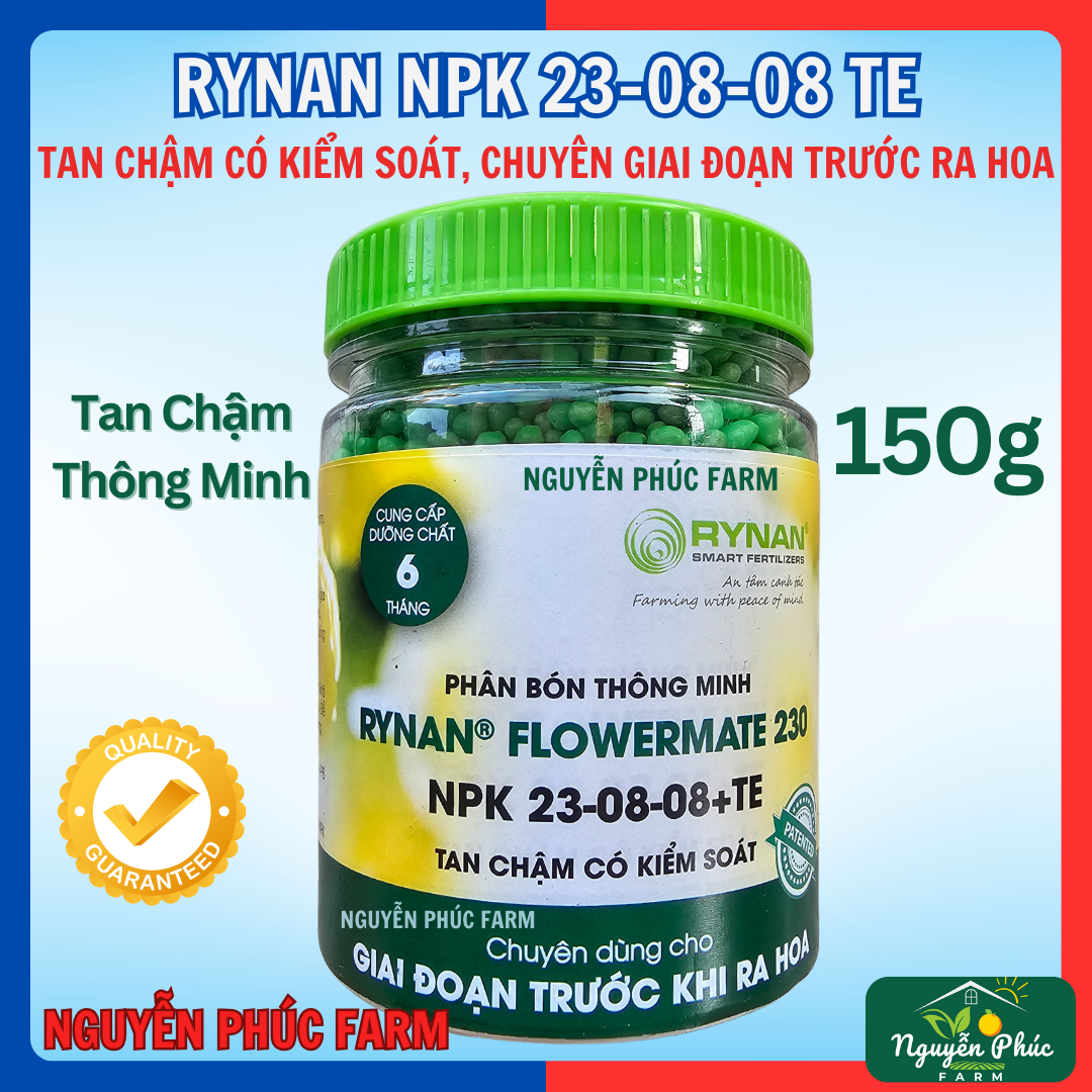 Phân Bón Tan Chậm Thông Minh RYNAN 230 (150g), NPK 23-8-8+TE dùng cho Bonsai, Phong Lan, chuyên dùng trước khi ra hoa