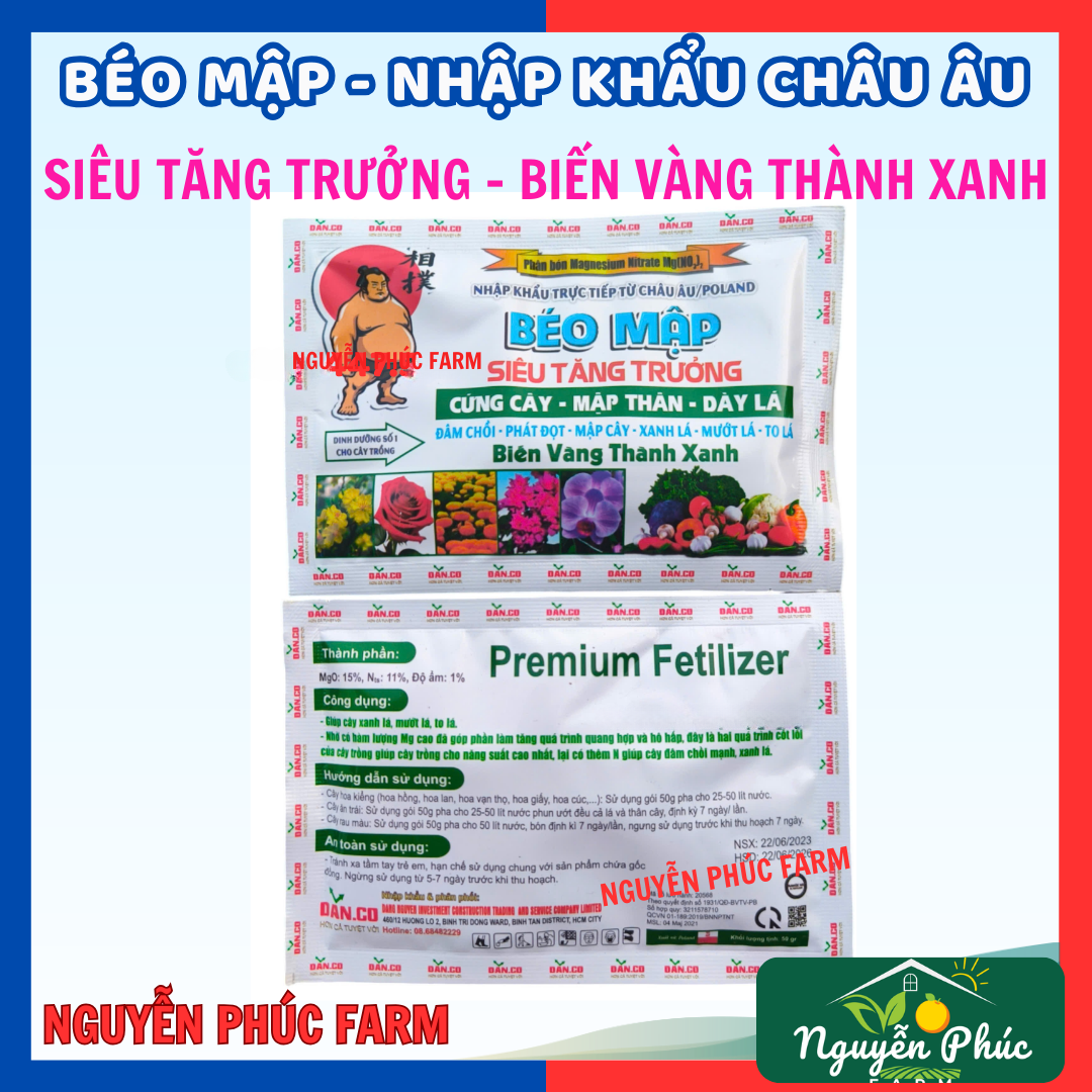 Phân bón BÉO MẬP (gói 50g), siêu tăng trưởng, cứng cây,mập thân,dày lá