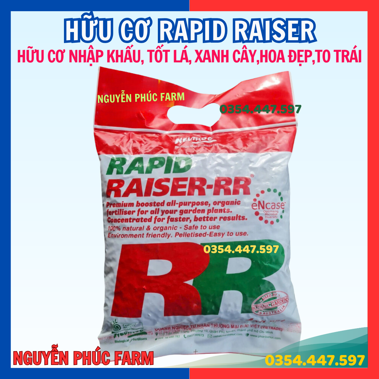 Phân hữu cơ Dynamic nhập khẩu Úc (1kg) RR RAPID RAISER dạng viên nén tan chậm, xanh cây to lá