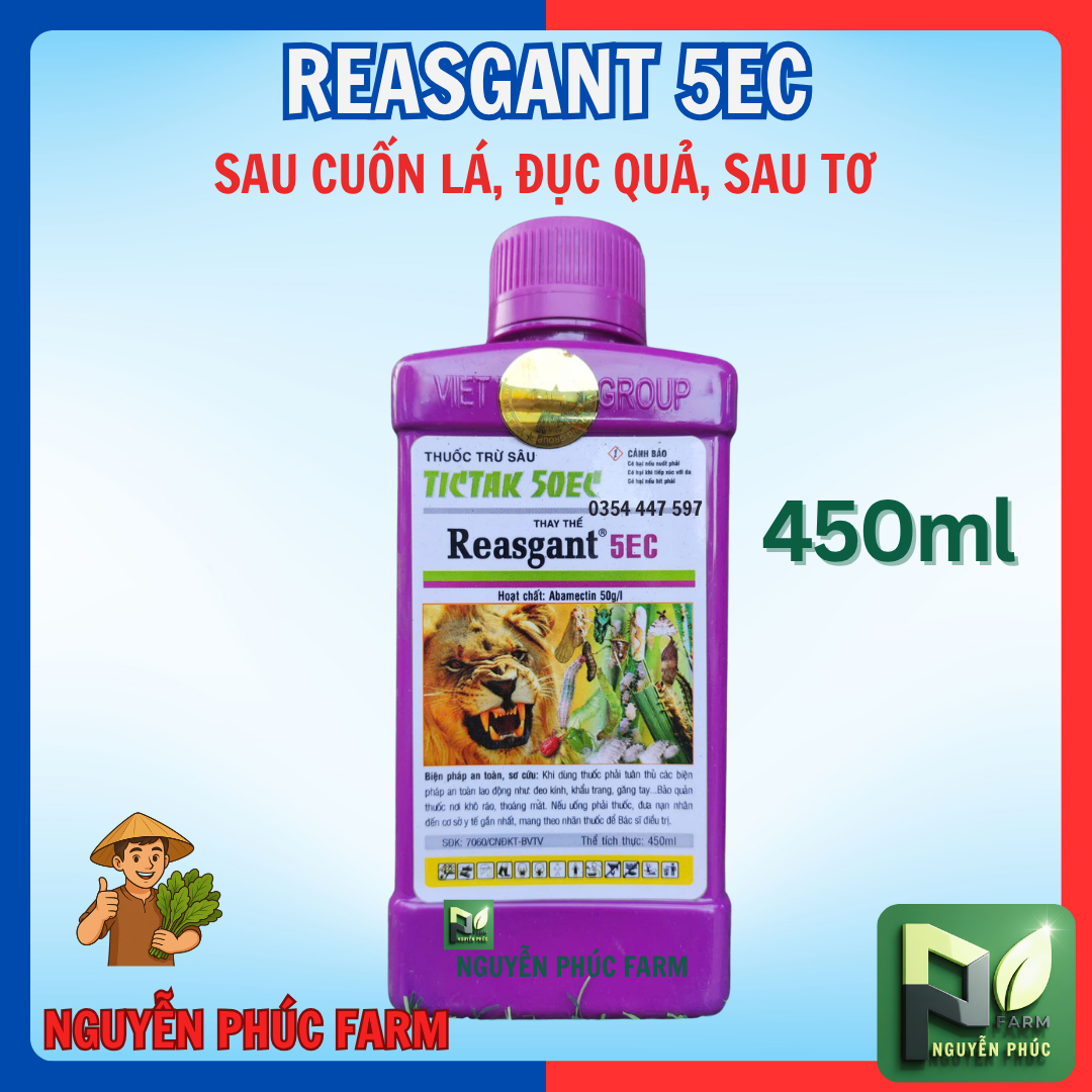 Tictak (Reasgant) 5.0EC chai 450ml đặc trị sâu đục thân, sâu cuốn lá, nhện gié, bọ trĩ, rệp sáp
