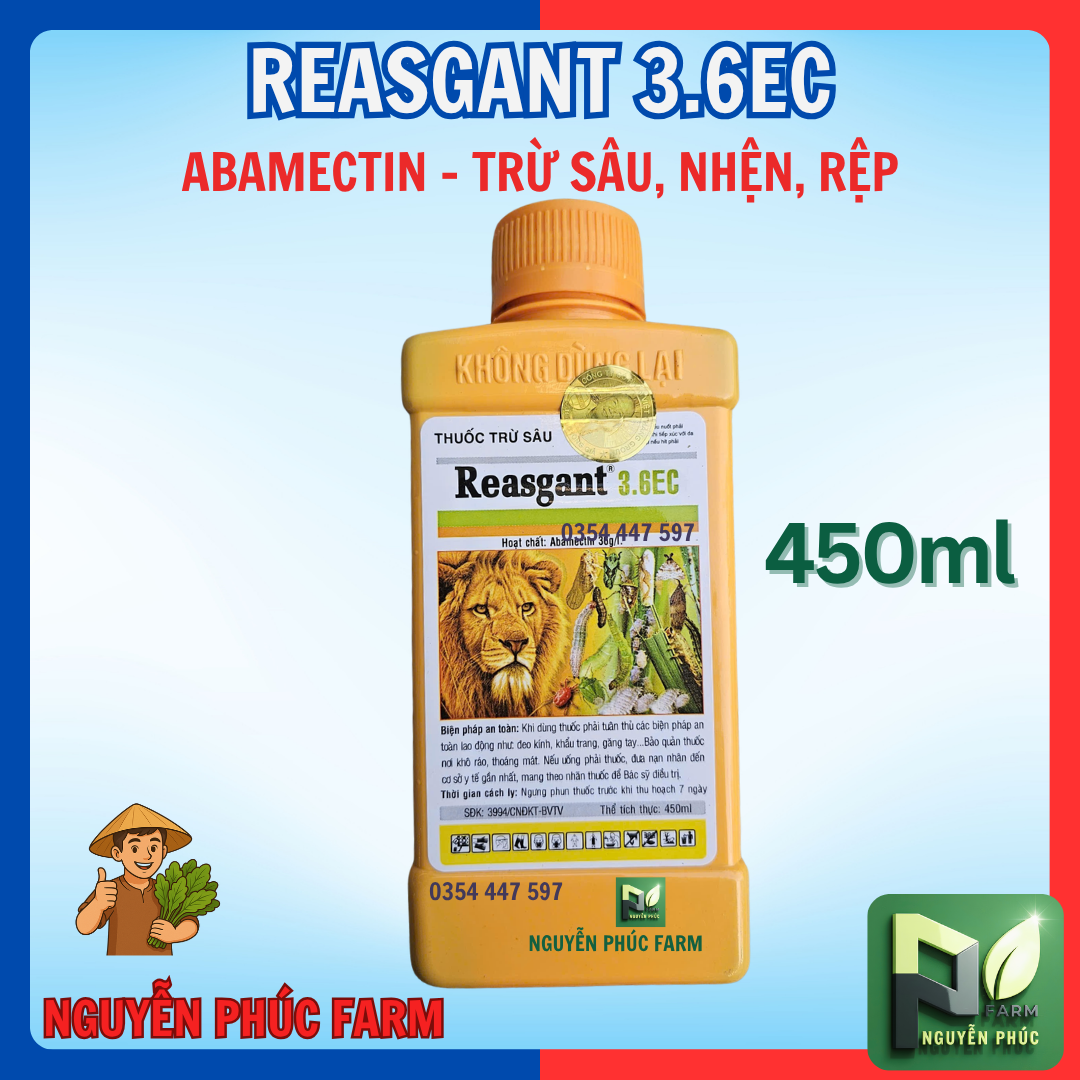 Reasgant 3.6EC-Abamectin 36g/l -Sâu đục thân, sâu cuốn lá,nhện ré, sâu đục bẹ hại lúa; Sâu tơ, sâu xanh, sâu khoang. rầy, rệp sáp, nhện đỏ