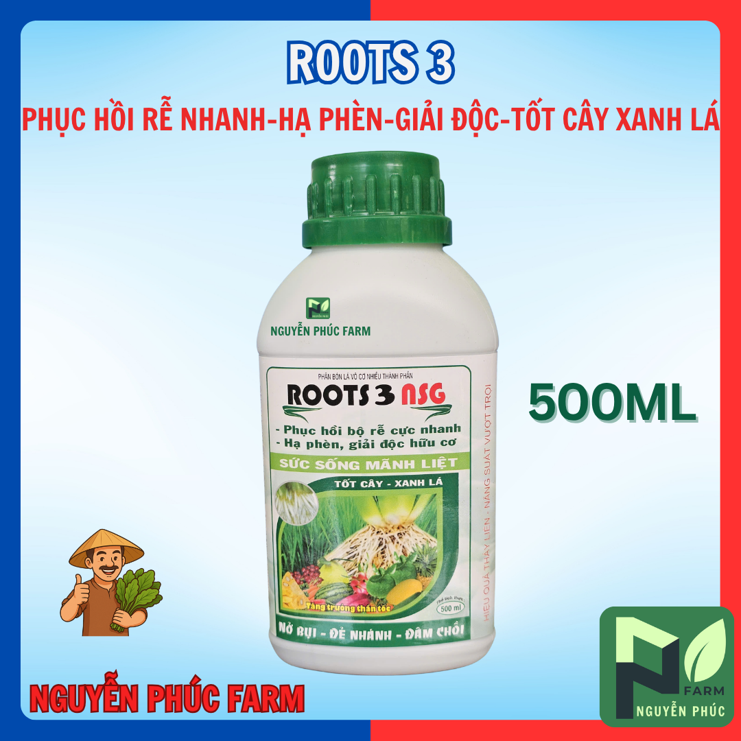 ROOTS 3 NSG chai 500ml phục hồi rễ, ra rễ nhanh, hạ phèn giả độc, tốt cây xanh lá