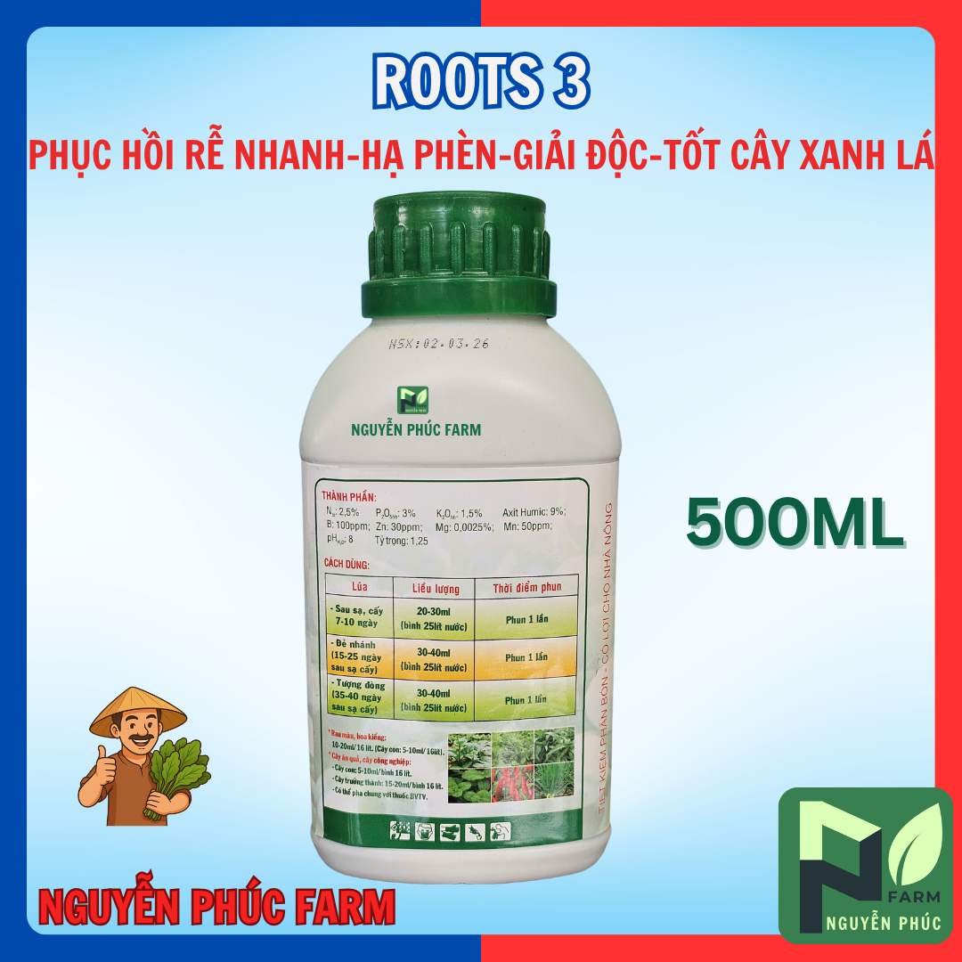 ROOTS 3 NSG chai 500ml phục hồi rễ, ra rễ nhanh, hạ phèn giả độc, tốt cây xanh lá