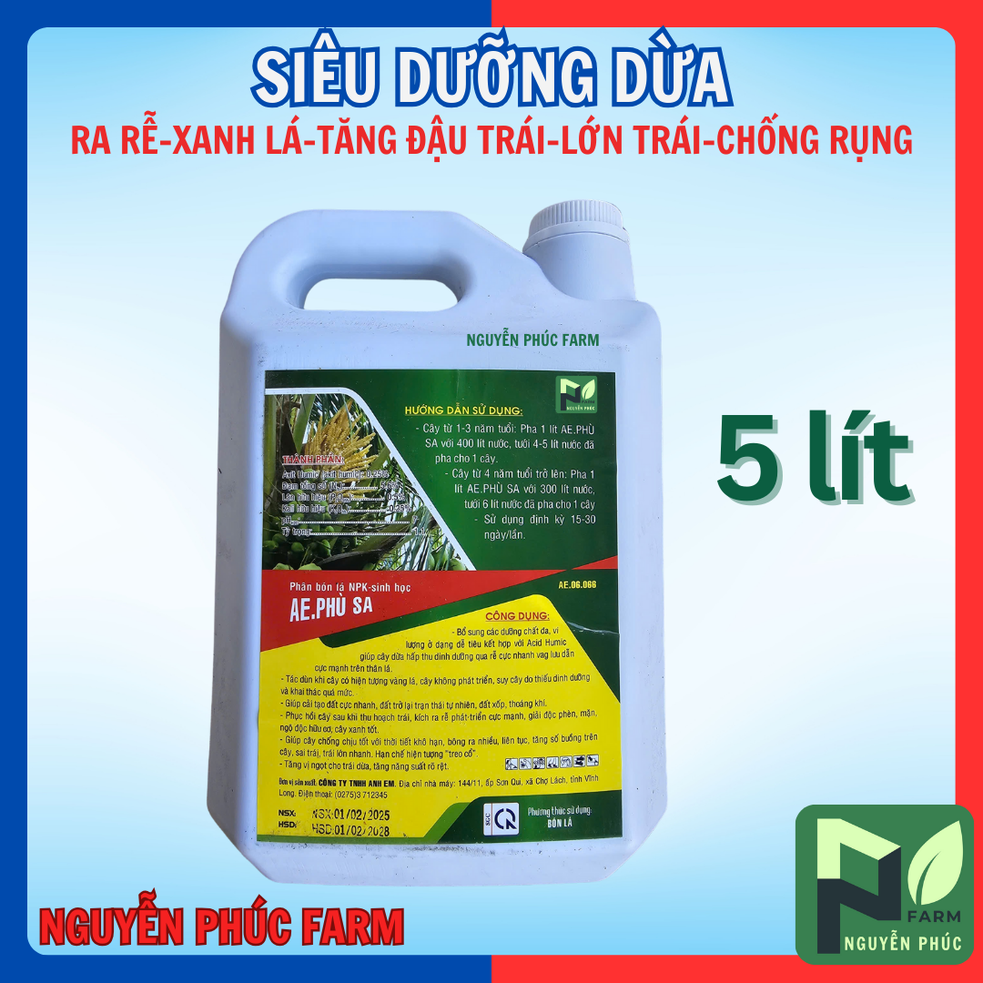SIÊU DƯỠNG DỪA can 5 lít, giúp ra rễ, xanh lá, tăng dậu trái, chống rụng trái nứt trái chuyên cây dừa