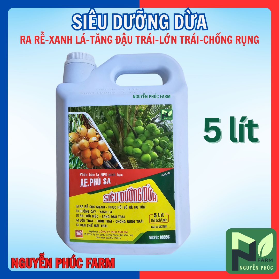 SIÊU DƯỠNG DỪA can 5 lít, giúp ra rễ, xanh lá, tăng dậu trái, chống rụng trái nứt trái chuyên cây dừa