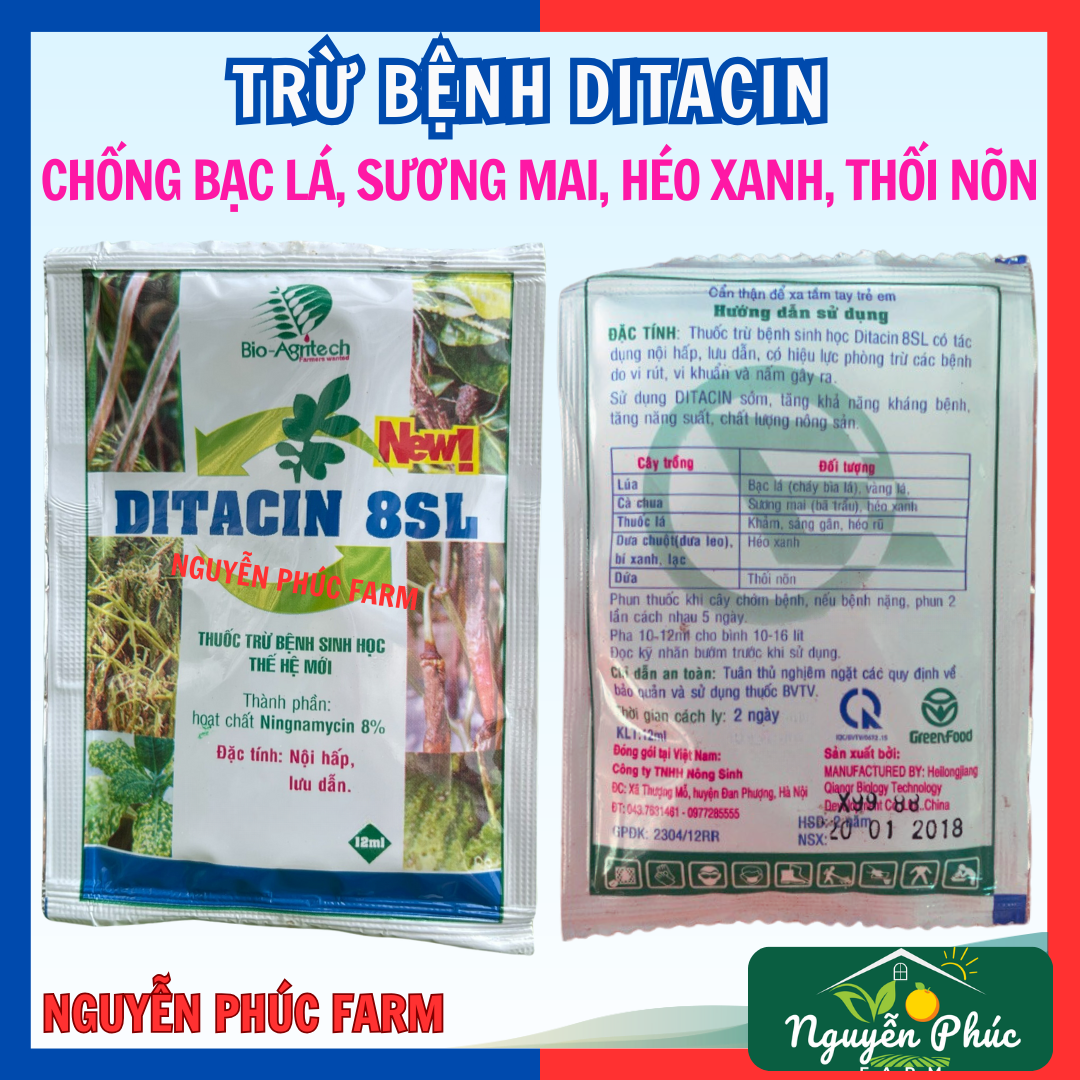 Thuốc Trừ Bệnh Sinh Học DITACIN 8SL-Trị héo rũ, sương mai, bạc lá, vàng lá, thối nõn, héo xanh