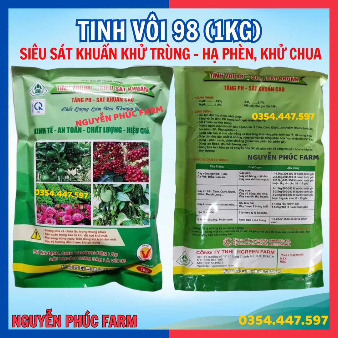 Tinh Vôi 98 (1kg), Siêu Sát Khuẩn Khử Trùng - Hạ Phèn, Khử Chua
