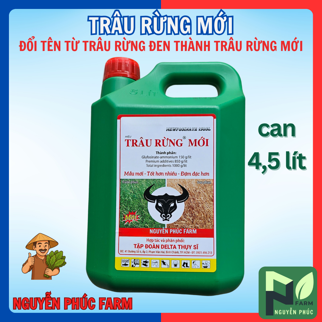 Trừ cỏ Trâu Rừng Mới can 4,5 lít- trừ cỏ không chọn lọc thế hệ mới Hoạt chất: Glufosinate ammonium 150g/l