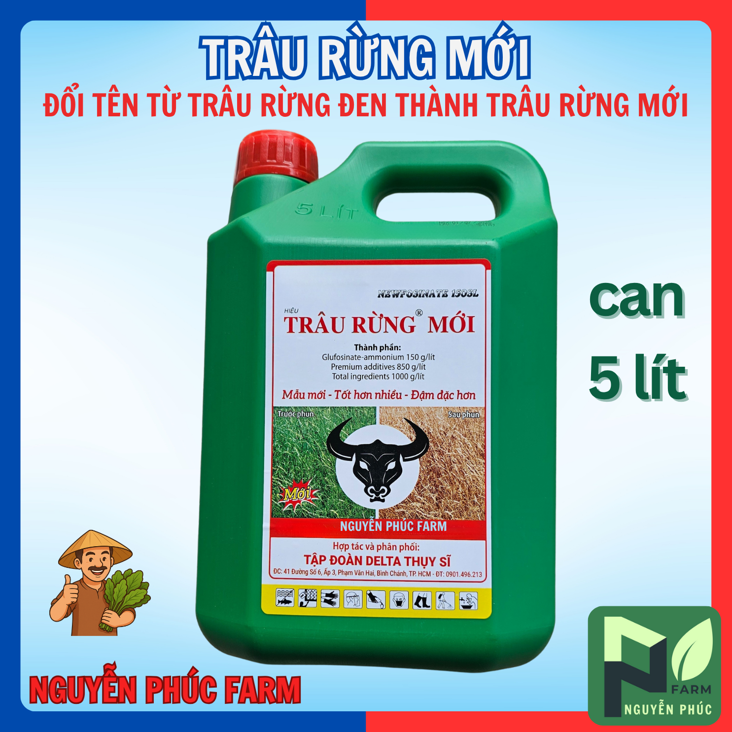 Trừ cỏ Trâu Rừng Mới can 4,5 lít- trừ cỏ không chọn lọc thế hệ mới Hoạt chất: Glufosinate ammonium 150g/l