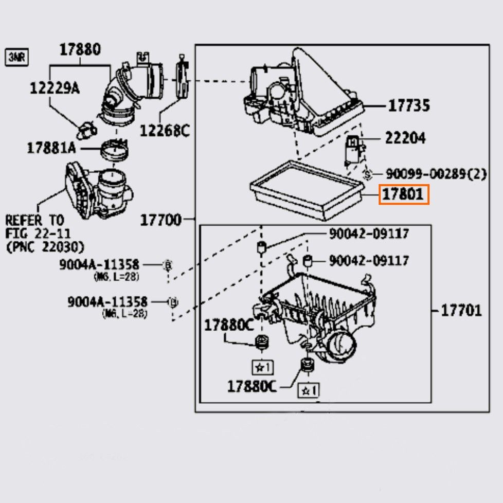 Lọc gió động cơ Wigo hãng TOYOTA, 17801BZ130