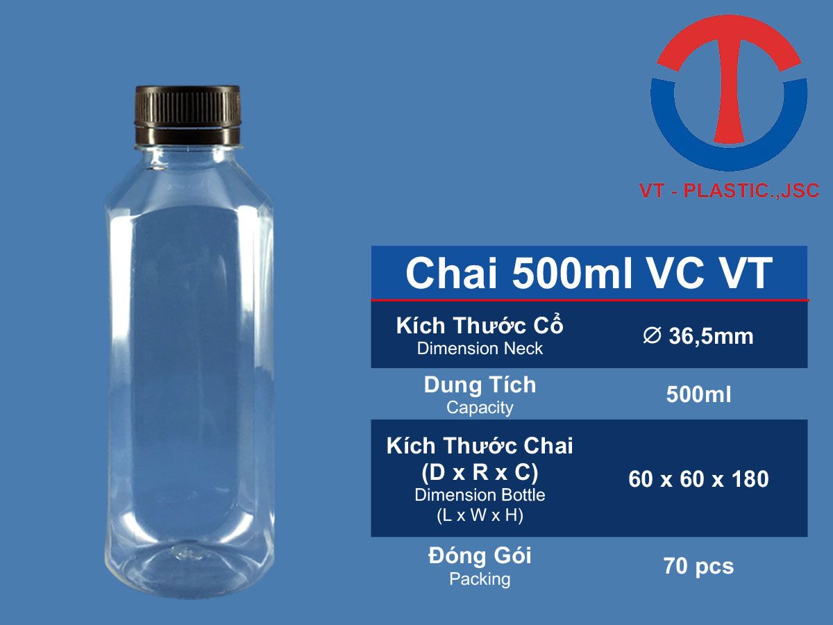 Chai 500ml đựng trà, đựng trà sữa, chai đựng nước hoa quả, chai đựng nước detox... VC VT