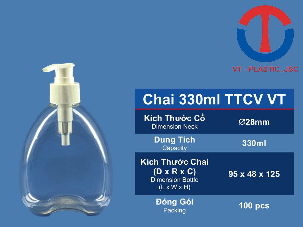 Chai 330ml TT Vòi Bơm, Vòi Xịt, Đầu Bơm, Đầu Xịt VT