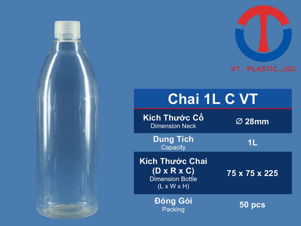 Chai Nhựa PET 1L Đựng Nước Khoáng - Mật Ong - Trà Sữa - Rượu - Trà - Nước Muối Sinh Lý