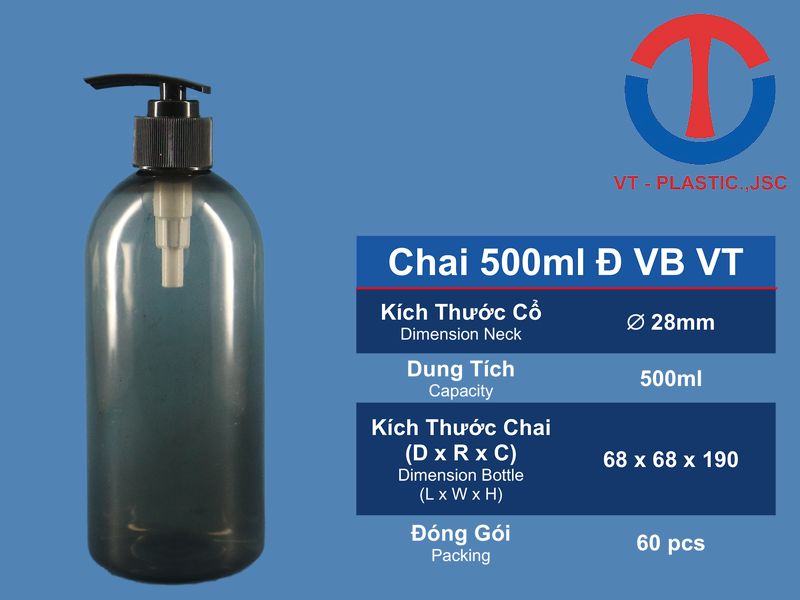 Chai nhựa PET 500ml đựng dầu gội, sữa tắm, nước rửa tay diệt khuẩn sát khuẩn, nước rửa tay khử trùng, vòi nhấn, vòi bơm, nắp bơm, màu đen, lùn