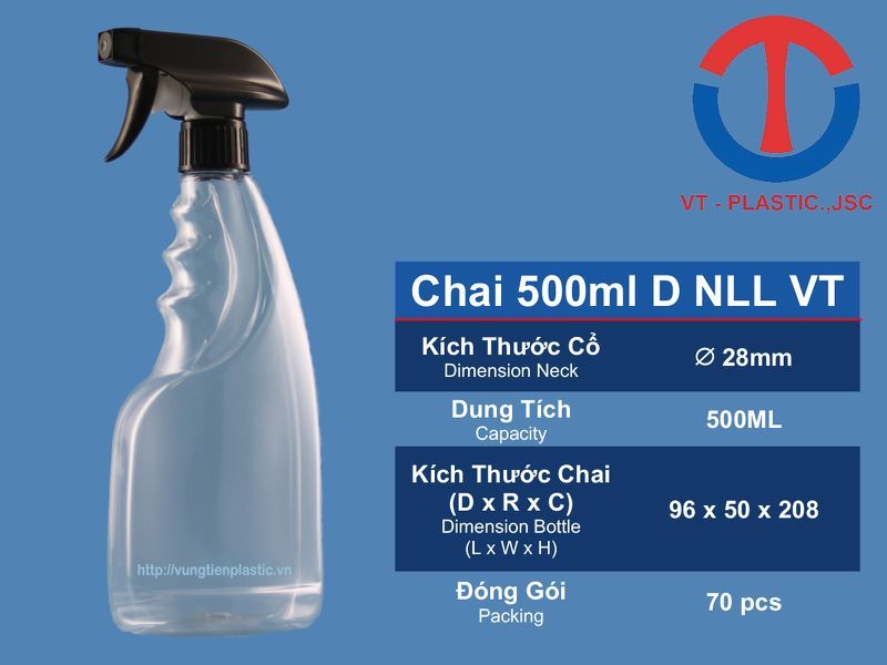 Chai nhựa PET 500ml đựng nước rửa kính, nước xịt sát khuẩn, nước xịt lốp xe, chai nhựa đựng dung dịch các loại...