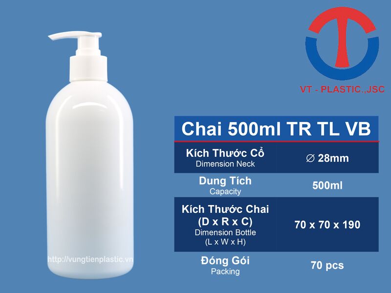 Chai nhựa PET 500ml vòi bơm mỏ vịt đựng dầu gội sữa tắm