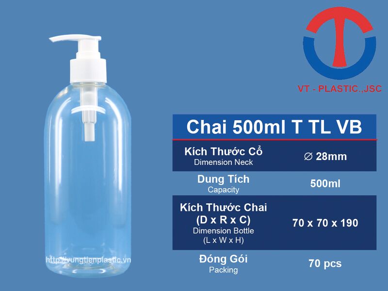 Chai nhựa PET 500ml vòi nhấn đựng nước rửa tay khô sát khuẩn