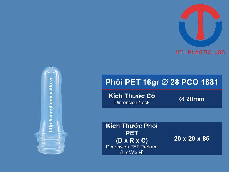 Phôi PET 16gr Cổ 28mm PCO 1881