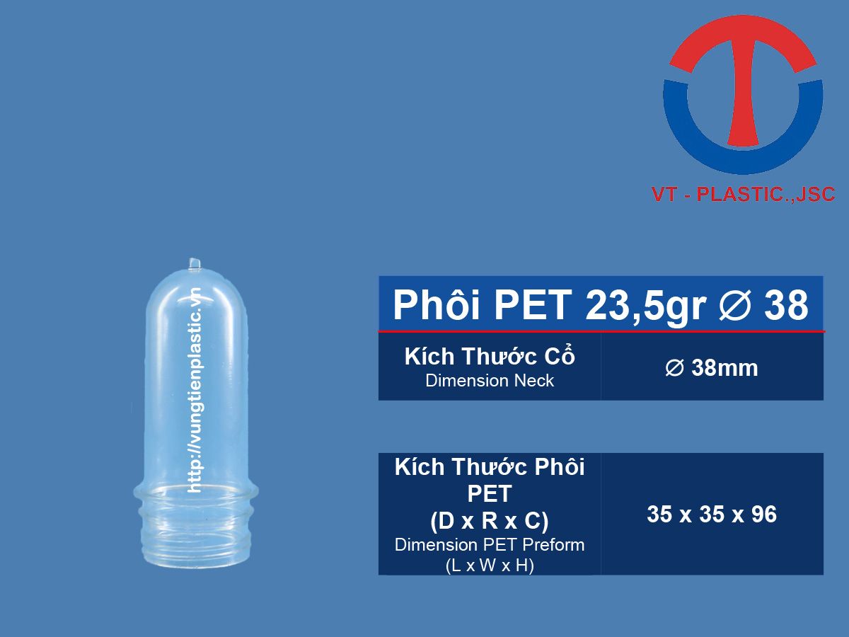 Phôi PET 23.5gr Cổ 38mm