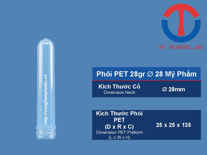 Phôi PET 28gr Cổ 28mm Mỹ Phẩm