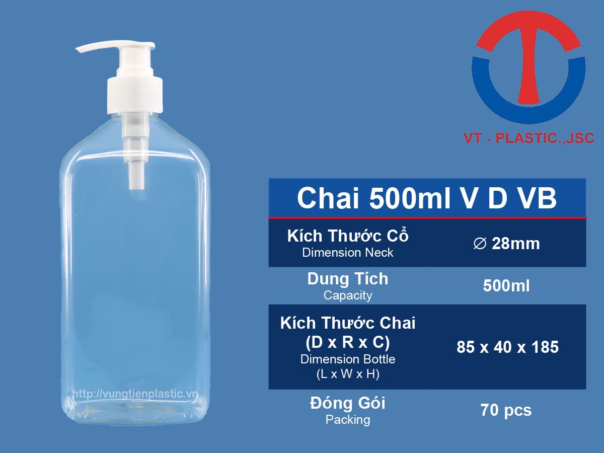 Chai 500ml Vuông Vòi Bơm Đựng Dầu Gội, Nước Rửa Tay Diệt Khuẩn, Sữa Tắm