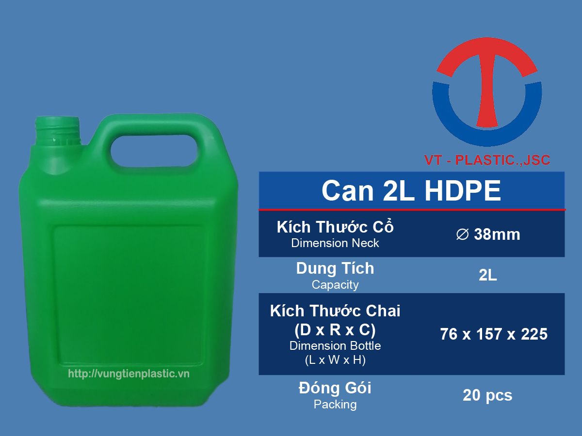 Can 2l HDPE Đựng Nước Xịt Khuẩn, Chất Tẩy Rửa