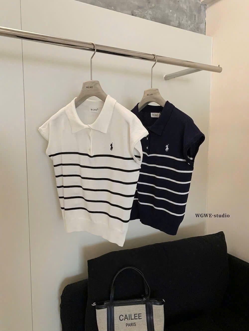W5319# Áo Polo cộc tay kẻ ngang