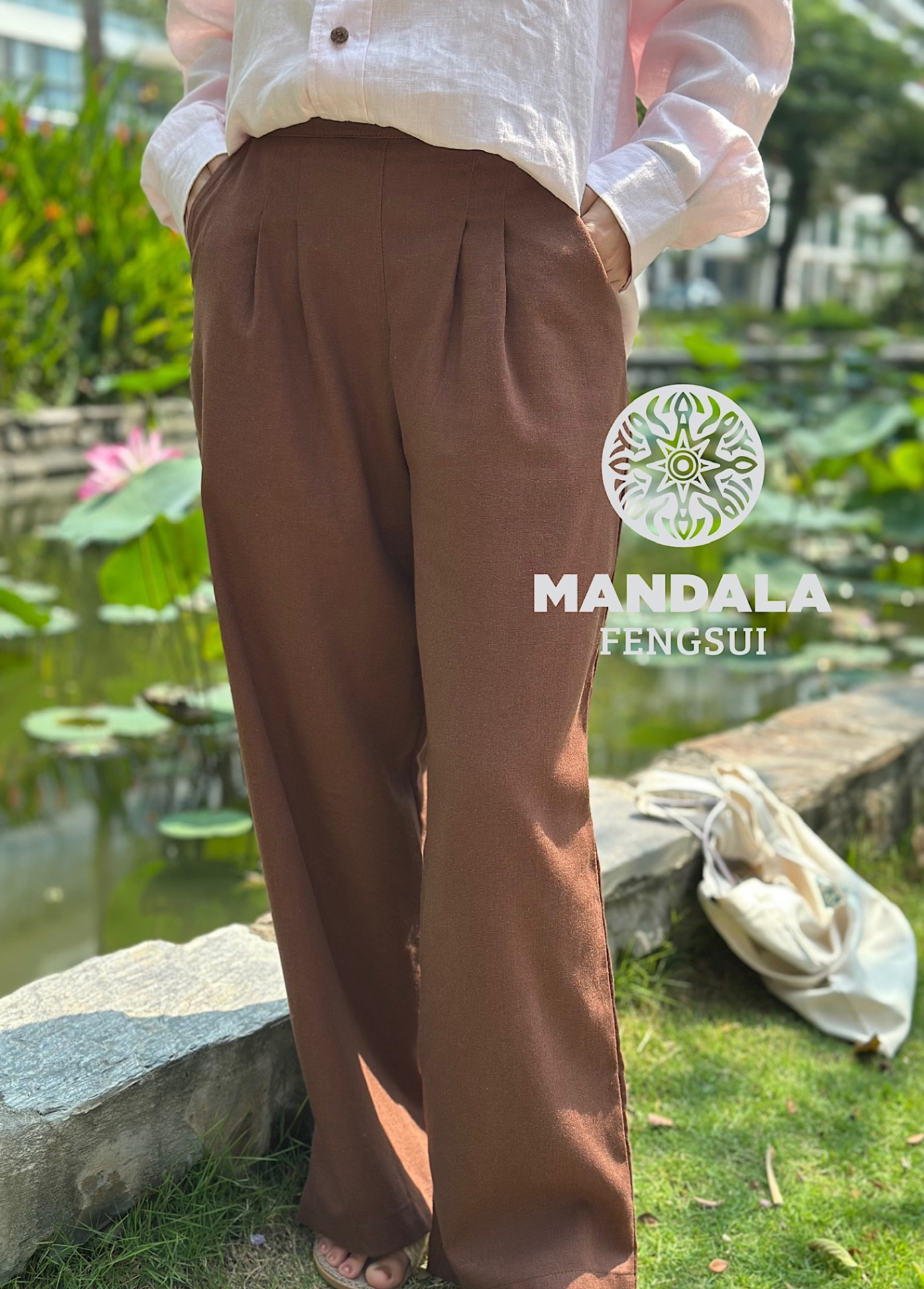 Quần linen bột màu nâu Mandala – Mát nhẹ, dáng suông basic