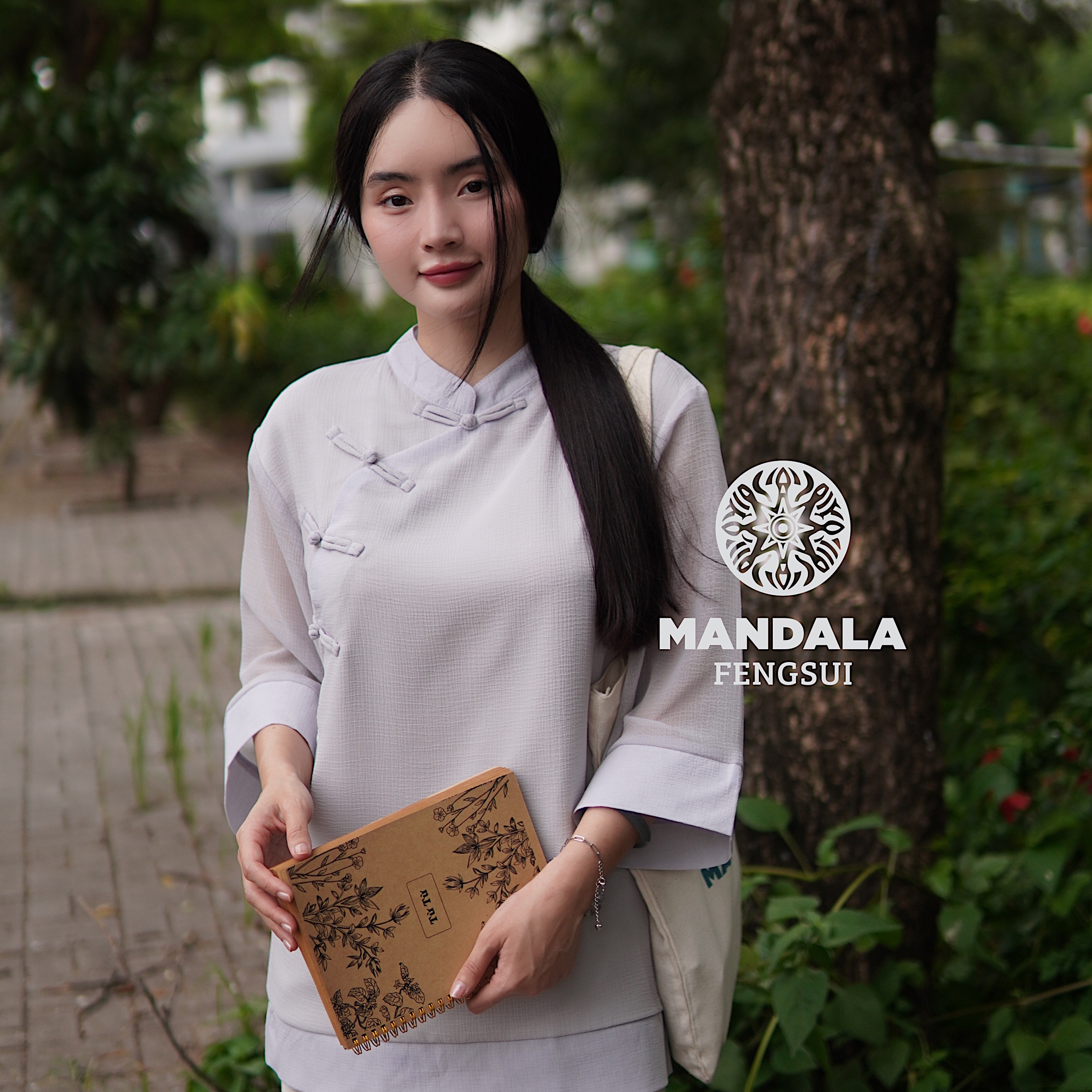 Áo Hạnh San Mandala – Lụa Xốp Tím Pastel (2 Lớp)