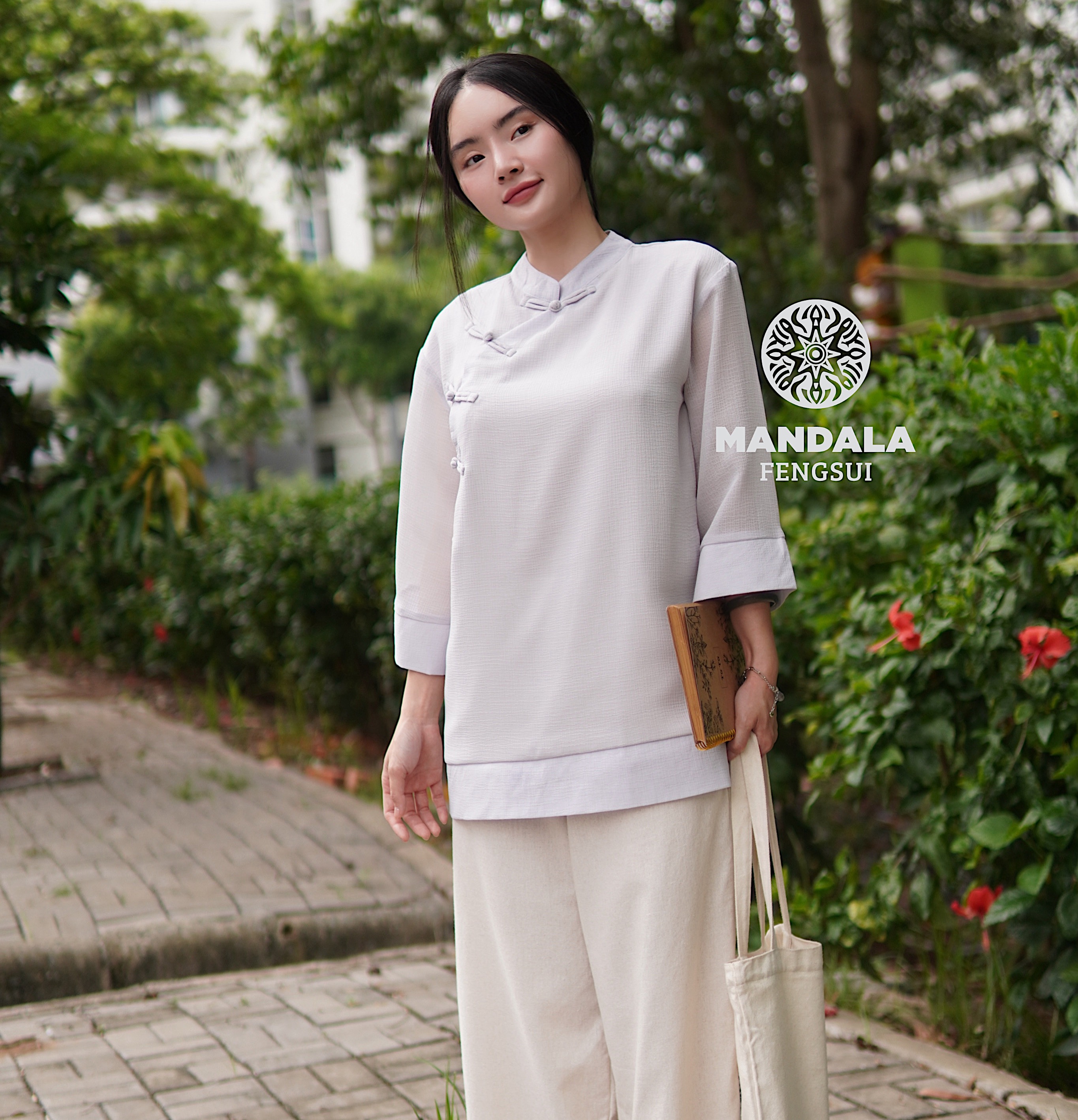 Áo Hạnh San Mandala – Lụa Xốp Tím Pastel (2 Lớp)