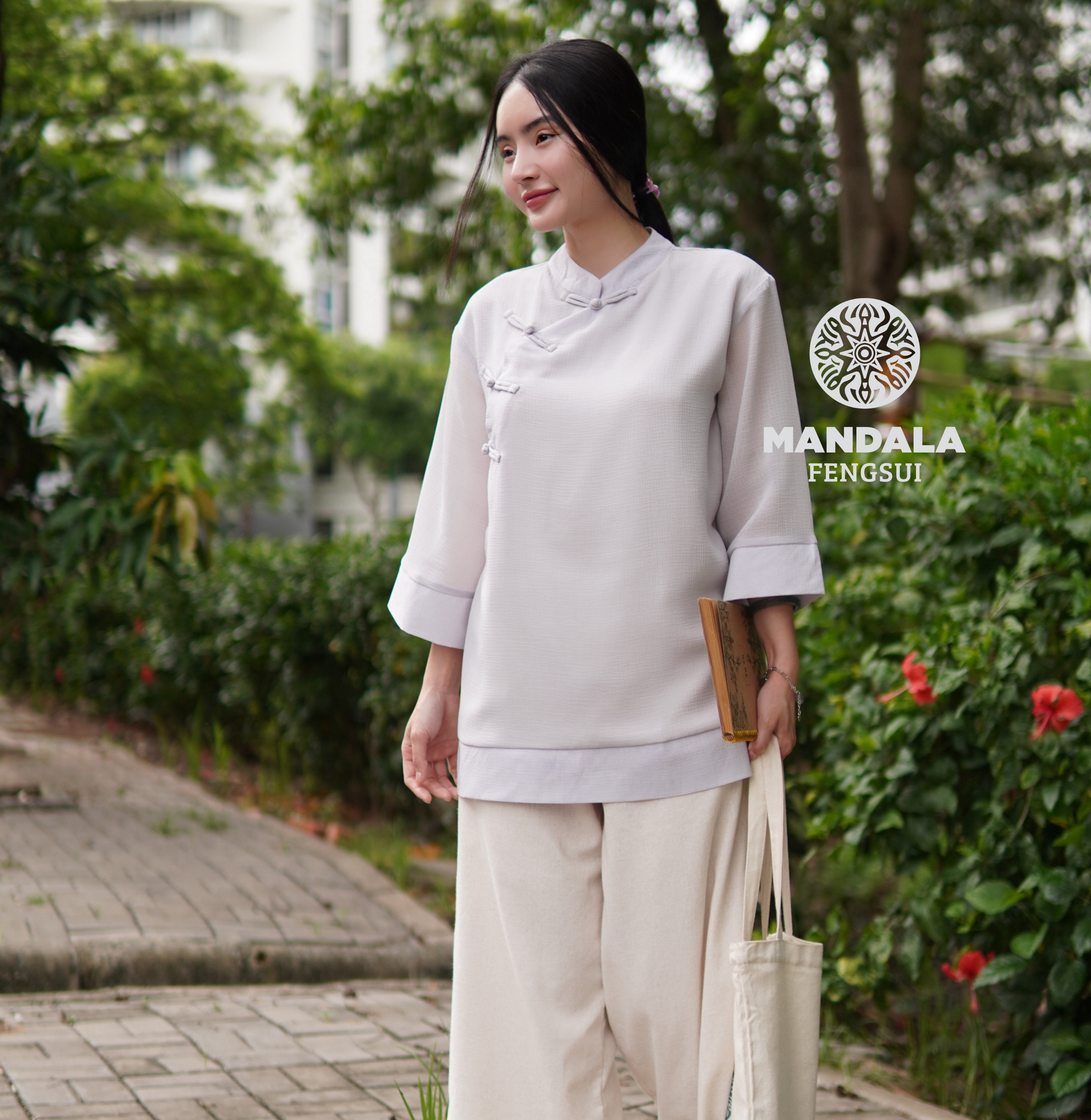 Áo Hạnh San Mandala – Lụa Xốp Tím Pastel (2 Lớp)