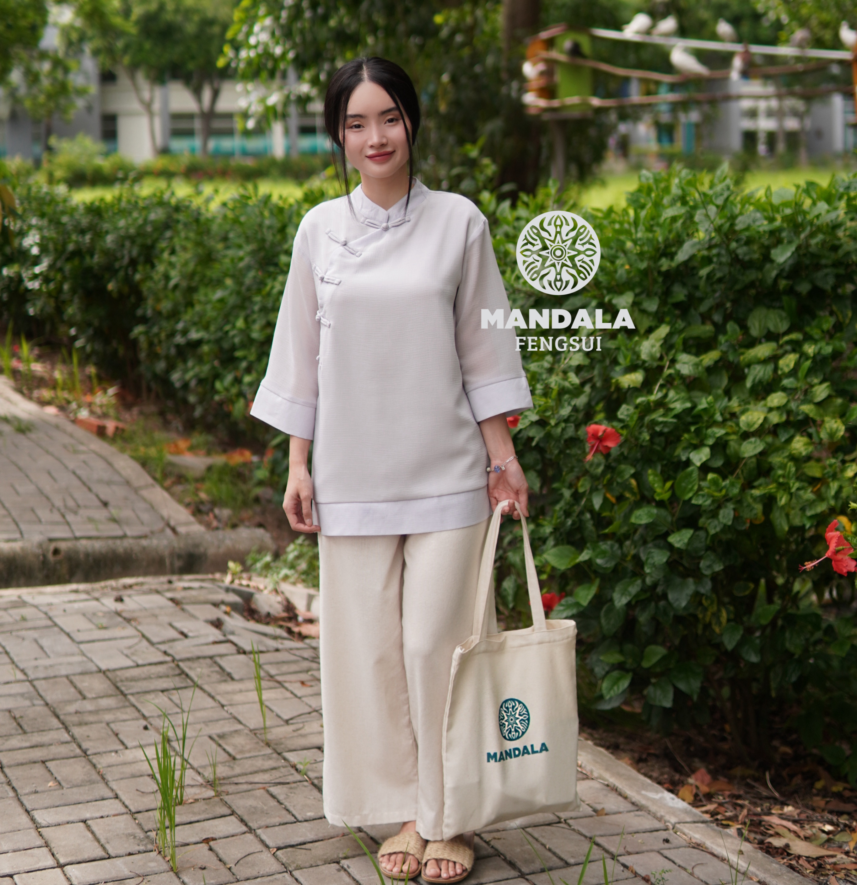Áo Hạnh San Mandala – Lụa Xốp Tím Pastel (2 Lớp)