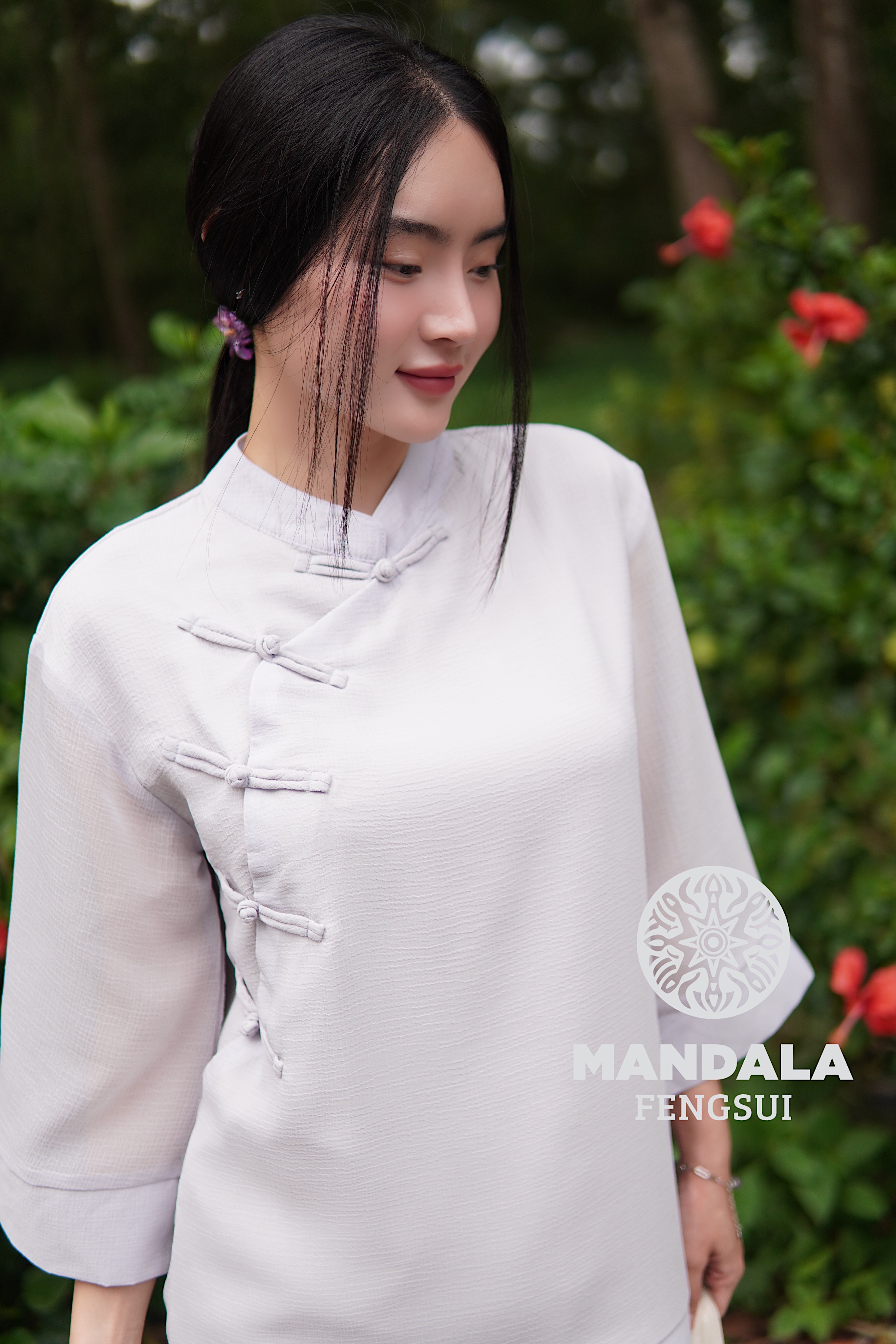 Áo Hạnh San Mandala – Lụa Xốp Tím Pastel (2 Lớp)