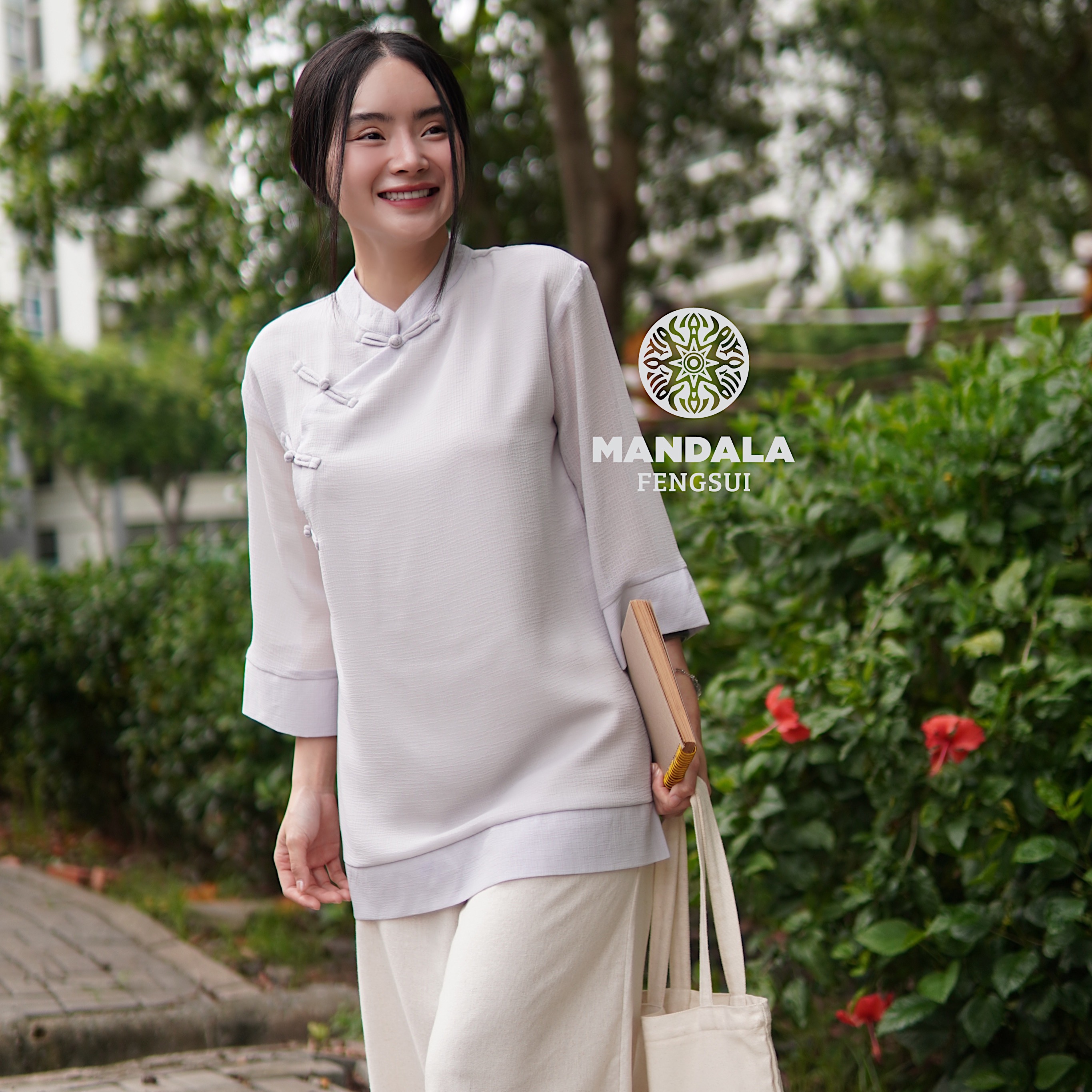 Áo Hạnh San Mandala – Lụa Xốp Tím Pastel (2 Lớp)