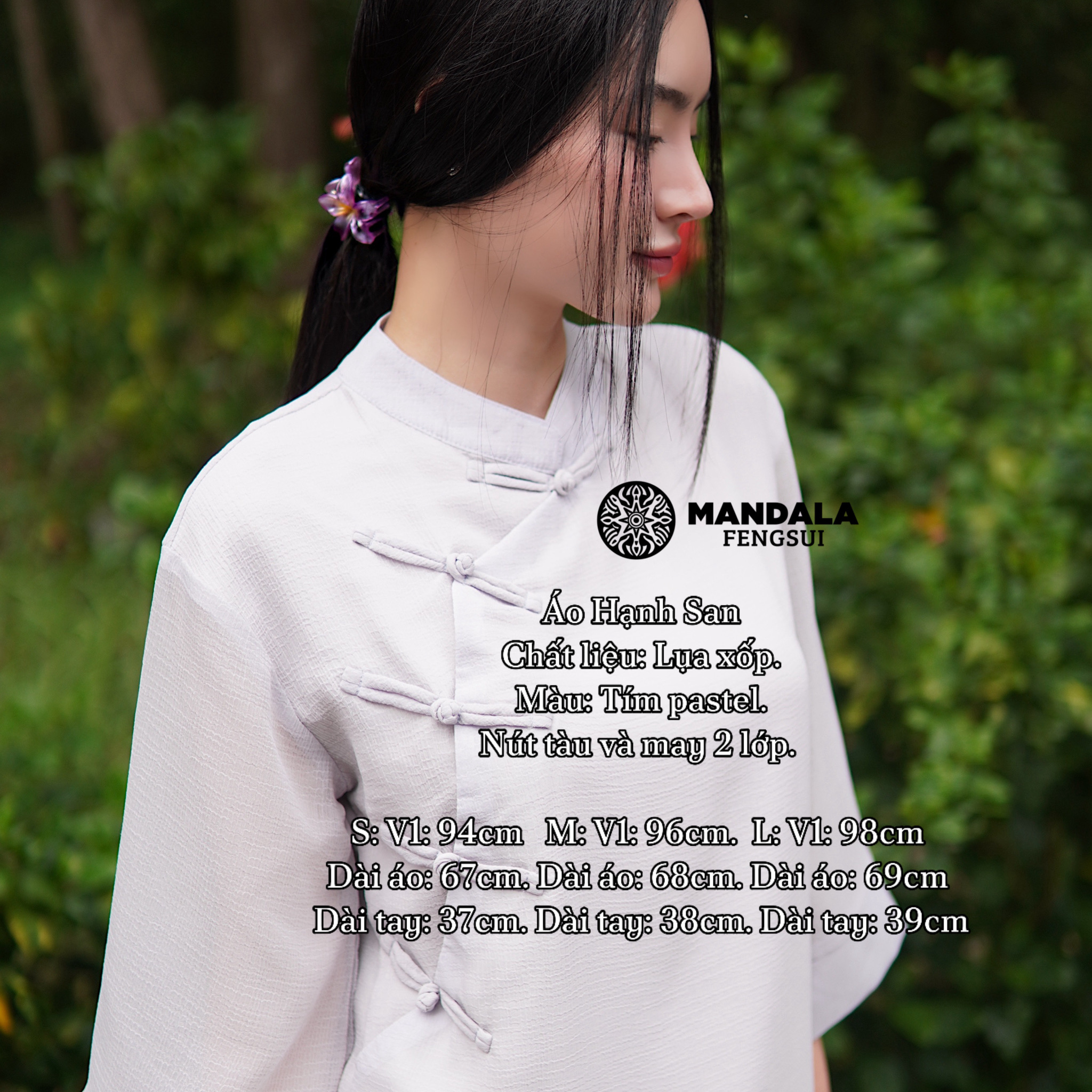 Áo Hạnh San Mandala – Lụa Xốp Tím Pastel (2 Lớp)