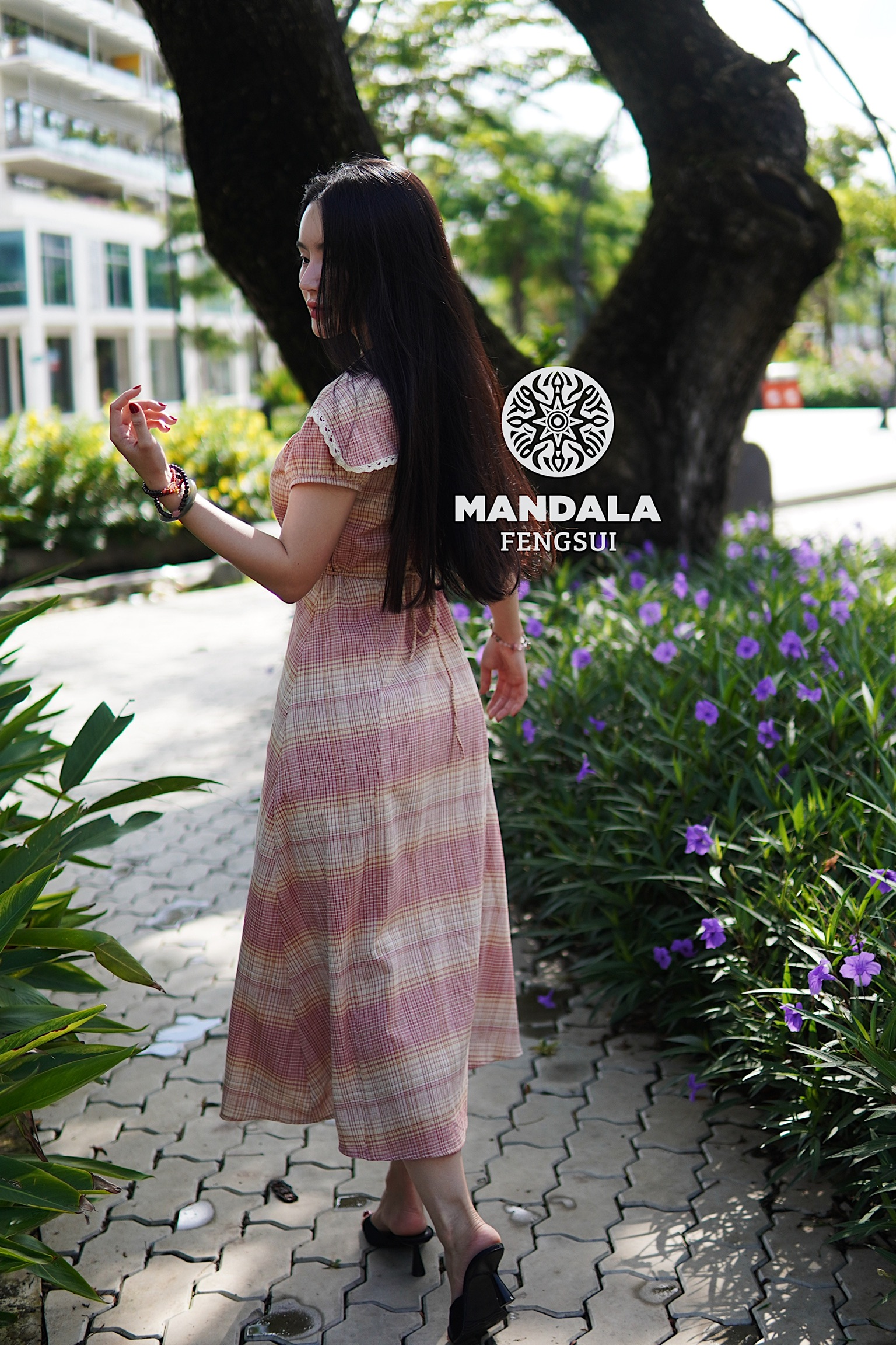 Váy Thạch Trúc Dáng A Cổ Ren Caro Hồng – Mandala