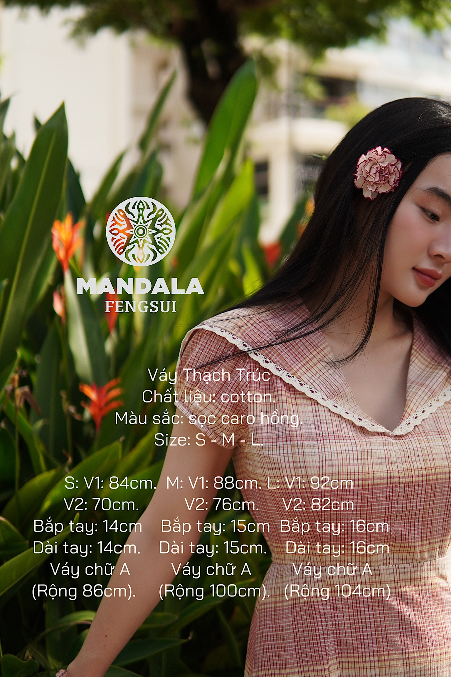 Váy Thạch Trúc Dáng A Cổ Ren Caro Hồng – Mandala
