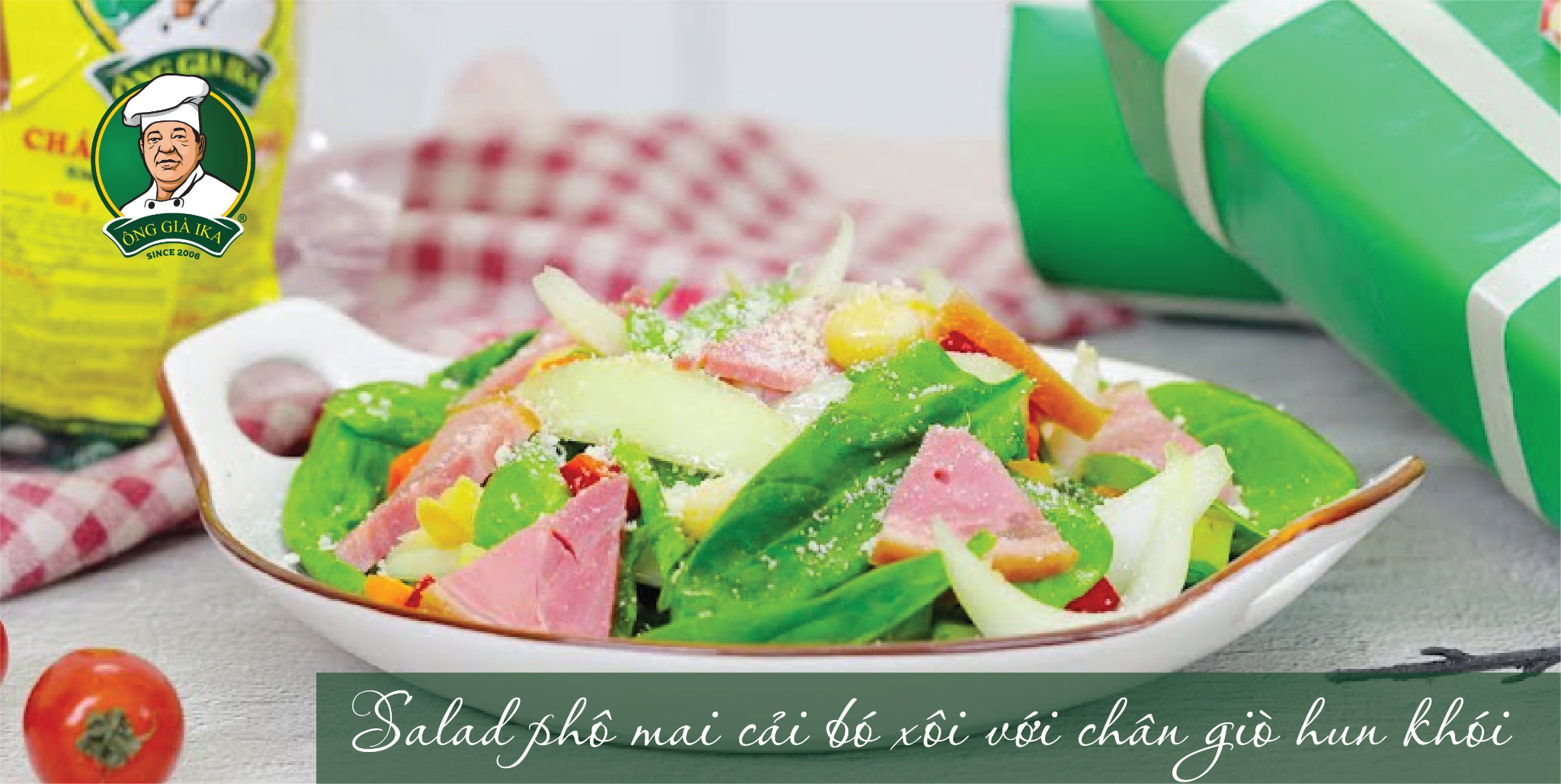 Salad phô mai cải bó xôi với chân giò hun khói IKA