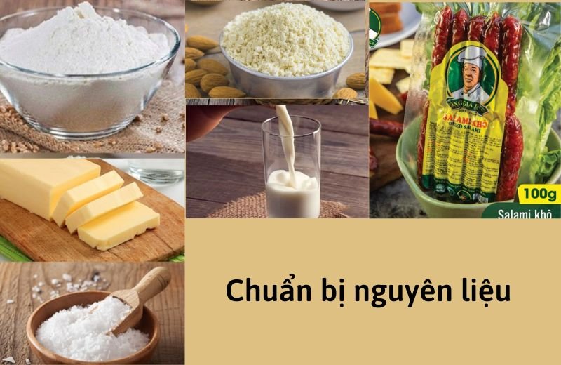 Chuẩn bị nguyên liệu làm tart phô mai salami.