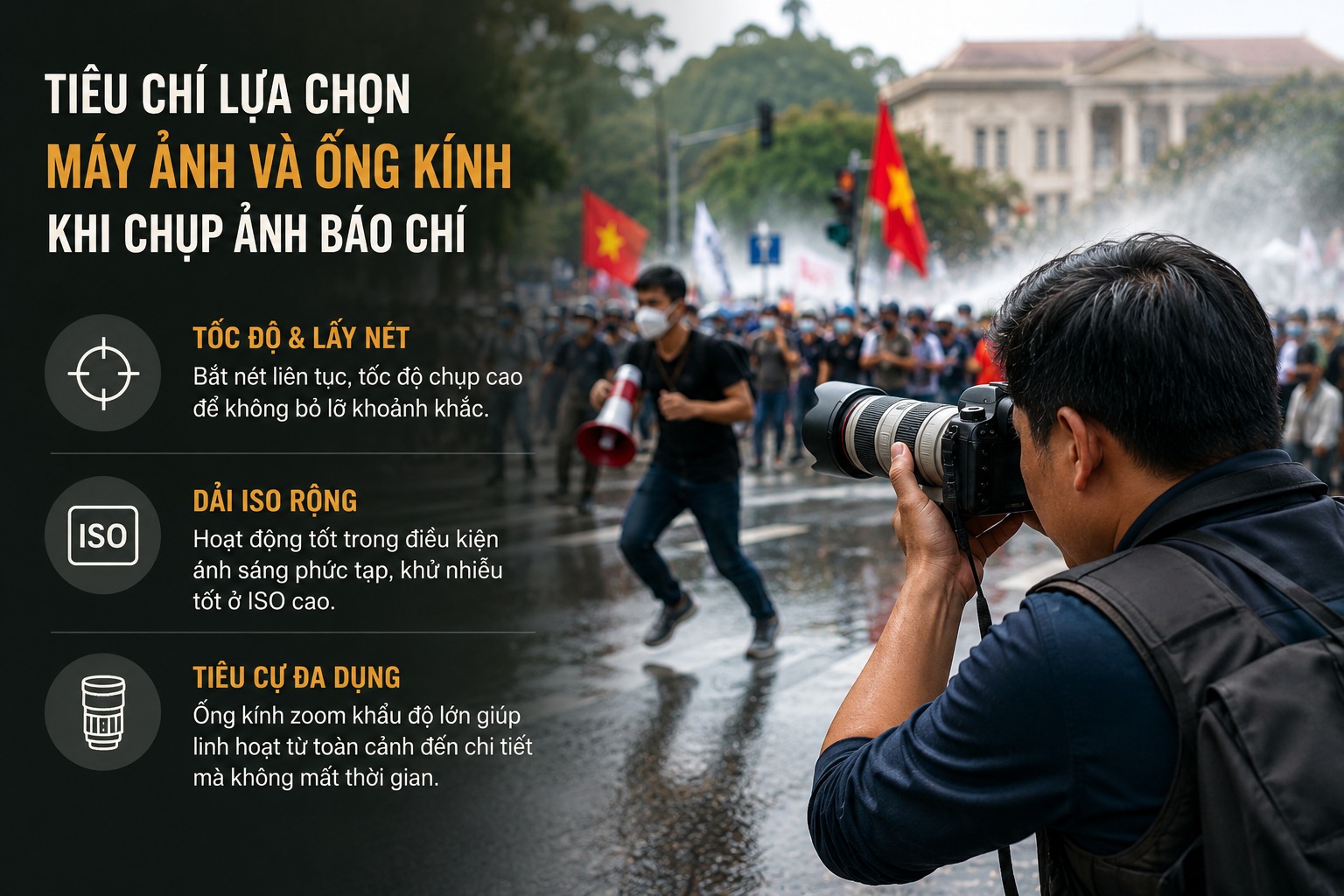 Tiêu chí lựa chọn máy ảnh và ống kính khi chụp ảnh báo chí