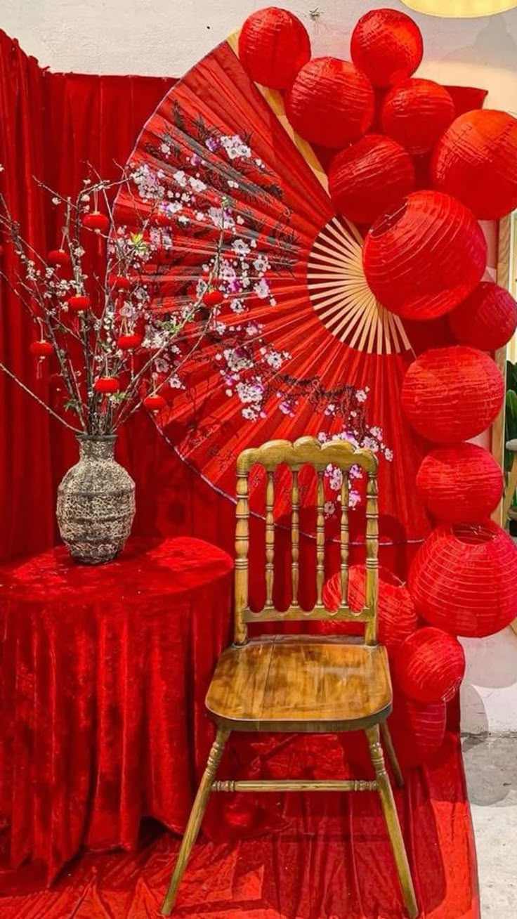 Trang trí background phông nền với đèn lồng và đèn led