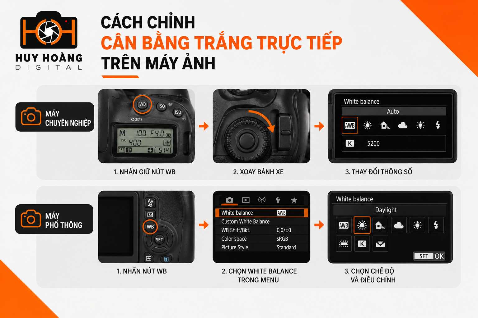 Cách chỉnh cân bằng trắng trực tiếp trên máy ảnh
