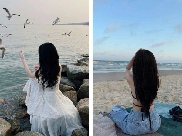 Ngồi thư giãn bên bờ biển tạo nét đẹp chill