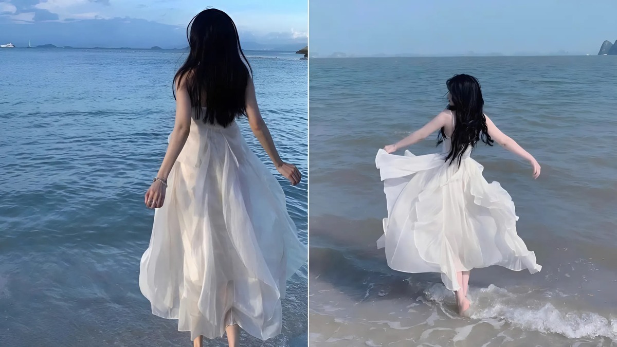 Tạo dáng tung váy trước gió biển cực thơ mộng