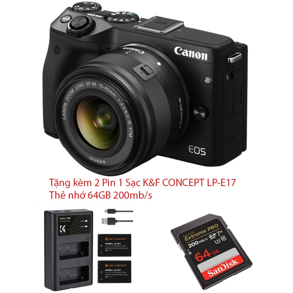 Canon EOS M3 + EF-M15-45mm F/3.5-6.3 IS STM, mới 98%