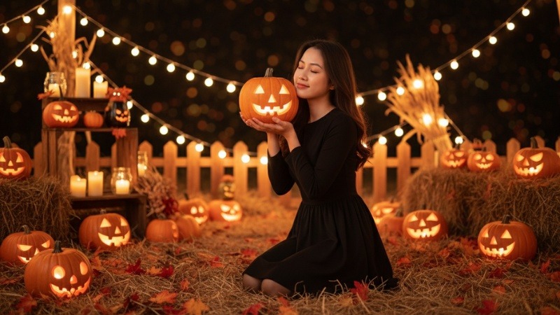 Chụp ảnh góc rộng không gian trang trí tiệc Halloween hoành tráng
