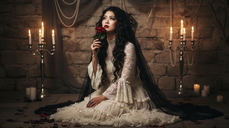 Concept dã ngoại đêm Halloween lung linh dưới ánh đèn mờ
